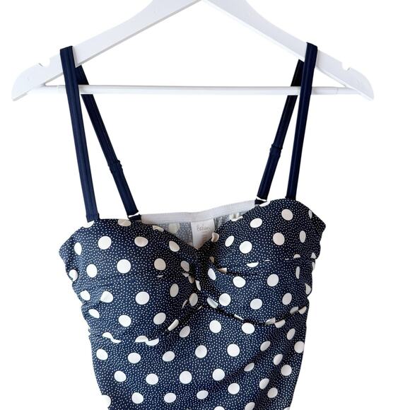 Boden Women's Tankini Top Swim Sz 14‎ Navy Blue White Polka Dots Cinch Side - Picture 3 of 6